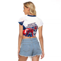 North Korea Flag Day Spirit Of North Korea Raglan Cropped T Shirt Flying Crane Graphic With Tiger Portrait And Magnolia Flowers