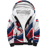 North Korea Flag Day Spirit Of North Korea Sherpa Hoodie Flying Crane Graphic With Tiger Portrait And Magnolia Flowers