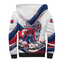 North Korea Flag Day Spirit Of North Korea Sherpa Hoodie Flying Crane Graphic With Tiger Portrait And Magnolia Flowers
