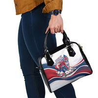 North Korea Flag Day Spirit Of North Korea Shoulder Handbag Flying Crane Graphic With Tiger Portrait And Magnolia Flowers
