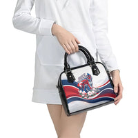 North Korea Flag Day Spirit Of North Korea Shoulder Handbag Flying Crane Graphic With Tiger Portrait And Magnolia Flowers