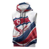 North Korea Flag Day Spirit Of North Korea Sleeveless Zip Hoodie Flying Crane Graphic With Tiger Portrait And Magnolia Flowers
