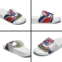North Korea Flag Day Spirit Of North Korea Slide Sandals Flying Crane Graphic With Tiger Portrait And Magnolia Flowers