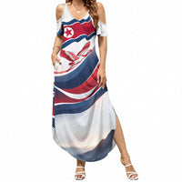 North Korea Flag Day Spirit Of North Korea Summer Maxi Dress Flying Crane Graphic With Tiger Portrait And Magnolia Flowers