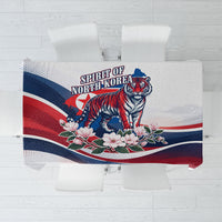 North Korea Flag Day Spirit Of North Korea Tablecloth Flying Crane Graphic With Tiger Portrait And Magnolia Flowers