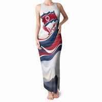North Korea Flag Day Spirit Of North Korea Tank Maxi Dress Flying Crane Graphic With Tiger Portrait And Magnolia Flowers