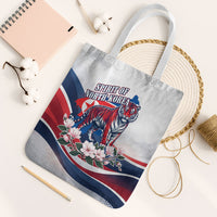 North Korea Flag Day Spirit Of North Korea Tote Bag Flying Crane Graphic With Tiger Portrait And Magnolia Flowers