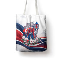 North Korea Flag Day Spirit Of North Korea Tote Bag Flying Crane Graphic With Tiger Portrait And Magnolia Flowers