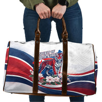 North Korea Flag Day Spirit Of North Korea Travel Bag Flying Crane Graphic With Tiger Portrait And Magnolia Flowers