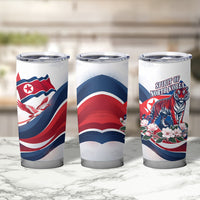 North Korea Flag Day Spirit Of North Korea Tumbler Cup Flying Crane Graphic With Tiger Portrait And Magnolia Flowers
