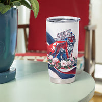 North Korea Flag Day Spirit Of North Korea Tumbler Cup Flying Crane Graphic With Tiger Portrait And Magnolia Flowers