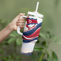 North Korea Flag Day Spirit Of North Korea Tumbler With Handle Flying Crane Graphic With Tiger Portrait And Magnolia Flowers