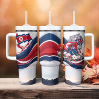 North Korea Flag Day Spirit Of North Korea Tumbler With Handle Flying Crane Graphic With Tiger Portrait And Magnolia Flowers