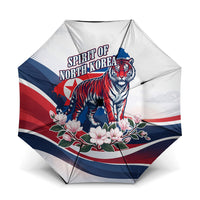 North Korea Flag Day Spirit Of North Korea Umbrella Flying Crane Graphic With Tiger Portrait And Magnolia Flowers