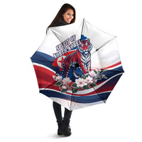 North Korea Flag Day Spirit Of North Korea Umbrella Flying Crane Graphic With Tiger Portrait And Magnolia Flowers
