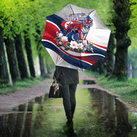 North Korea Flag Day Spirit Of North Korea Umbrella Flying Crane Graphic With Tiger Portrait And Magnolia Flowers