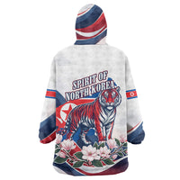 North Korea Flag Day Spirit Of North Korea Wearable Blanket Hoodie Flying Crane Graphic With Tiger Portrait And Magnolia Flowers
