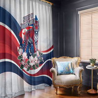 North Korea Flag Day Spirit Of North Korea Window Curtain Flying Crane Graphic With Tiger Portrait And Magnolia Flowers