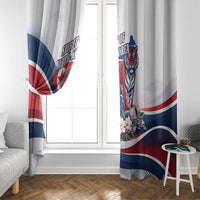 North Korea Flag Day Spirit Of North Korea Window Curtain Flying Crane Graphic With Tiger Portrait And Magnolia Flowers