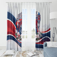 North Korea Flag Day Spirit Of North Korea Window Curtain Flying Crane Graphic With Tiger Portrait And Magnolia Flowers