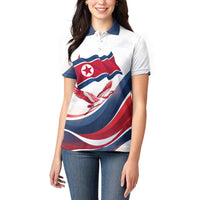 North Korea Flag Day Spirit Of North Korea Women Polo Shirt Flying Crane Graphic With Tiger Portrait And Magnolia Flowers