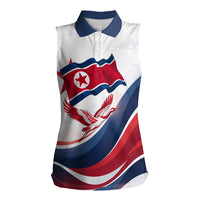 North Korea Flag Day Spirit Of North Korea Women Sleeveless Polo Shirt Flying Crane Graphic With Tiger Portrait And Magnolia Flowers