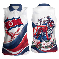 North Korea Flag Day Spirit Of North Korea Women Sleeveless Polo Shirt Flying Crane Graphic With Tiger Portrait And Magnolia Flowers