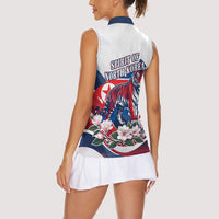 North Korea Flag Day Spirit Of North Korea Women Sleeveless Polo Shirt Flying Crane Graphic With Tiger Portrait And Magnolia Flowers