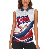 North Korea Flag Day Spirit Of North Korea Women Sleeveless Polo Shirt Flying Crane Graphic With Tiger Portrait And Magnolia Flowers