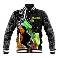 Hawaii Hula Girl Baseball Jacket Hula Girl Polynesian Tattoo Gradient - Wonder Print Shop