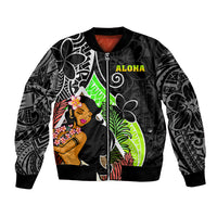 Hawaii Hula Girl Bomber Jacket Hula Girl Polynesian Tattoo Gradient - Wonder Print Shop