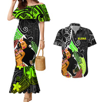 Hawaii Hula Girl Couples Matching Mermaid Dress and Hawaiian Shirt Hula Girl Polynesian Tattoo Gradient - Wonder Print Shop