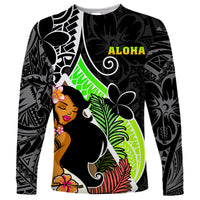 Hawaii Hula Girl Long Sleeve Shirt Hula Girl Polynesian Tattoo Gradient - Wonder Print Shop