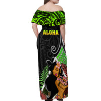 Hawaii Hula Girl Off Shoulder Maxi Dress Hula Girl Polynesian Tattoo Gradient - Wonder Print Shop