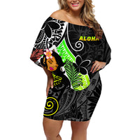Hawaii Hula Girl Off Shoulder Short Dress Hula Girl Polynesian Tattoo Gradient - Wonder Print Shop