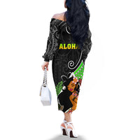 Hawaii Hula Girl Off The Shoulder Long Sleeve Dress Hula Girl Polynesian Tattoo Gradient - Wonder Print Shop