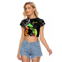 Hawaii Hula Girl Raglan Cropped T Shirt Hula Girl Polynesian Tattoo Gradient - Wonder Print Shop
