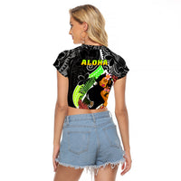 Hawaii Hula Girl Raglan Cropped T Shirt Hula Girl Polynesian Tattoo Gradient - Wonder Print Shop