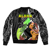 Hawaii Hula Girl Sleeve Zip Bomber Jacket Hula Girl Polynesian Tattoo Gradient - Wonder Print Shop