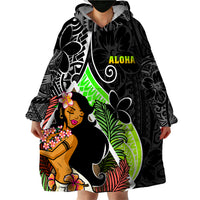 Hawaii Hula Girl Wearable Blanket Hoodie Hula Girl Polynesian Tattoo Gradient - Wonder Print Shop