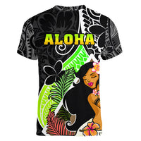 Hawaii Hula Girl Women V Neck T Shirt Hula Girl Polynesian Tattoo Gradient - Wonder Print Shop