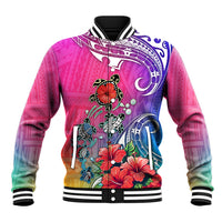 Hawaii Turtle Baseball Jacket Turtles Hibiscus With Hawaii Pattern Gradient - Wonder Print Shop