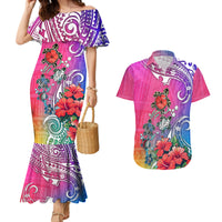 Hawaii Turtle Couples Matching Mermaid Dress and Hawaiian Shirt Turtles Hibiscus With Hawaii Pattern Gradient - Wonder Print Shop