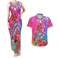 Hawaii Turtle Couples Matching Tank Maxi Dress and Hawaiian Shirt Turtles Hibiscus With Hawaii Pattern Gradient - Wonder Print Shop
