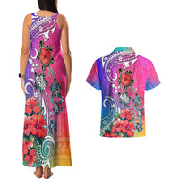 Hawaii Turtle Couples Matching Tank Maxi Dress and Hawaiian Shirt Turtles Hibiscus With Hawaii Pattern Gradient - Wonder Print Shop