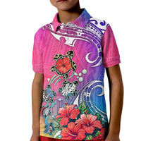 Hawaii Turtle Kid Polo Shirt Turtles Hibiscus With Hawaii Pattern Gradient - Wonder Print Shop