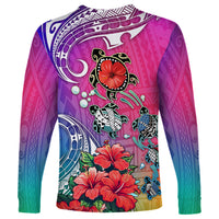 Hawaii Turtle Long Sleeve Shirt Turtles Hibiscus With Hawaii Pattern Gradient - Wonder Print Shop