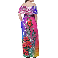 Hawaii Turtle Off Shoulder Maxi Dress Turtles Hibiscus With Hawaii Pattern Gradient - Wonder Print Shop