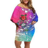 Hawaii Turtle Off Shoulder Short Dress Turtles Hibiscus With Hawaii Pattern Gradient - Wonder Print Shop