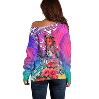 Hawaii Turtle Off Shoulder Sweater Turtles Hibiscus With Hawaii Pattern Gradient - Wonder Print Shop